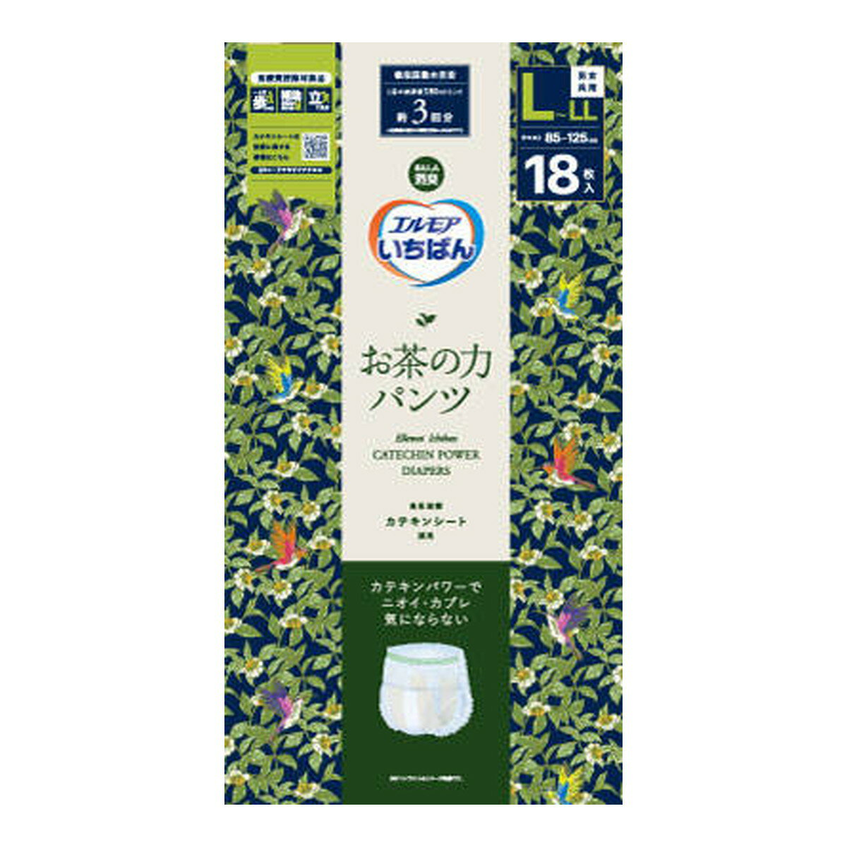 商品名：カミ商事 エルモアいちばん お茶の力 パンツ L-LL 18枚内容量：18枚JANコード：4971633715332発売元、製造元、輸入元又は販売元：カミ商事株式会社原産国：日本商品番号：101-4971633715332商品説明緑茶から抽出した天然由来の成分を配合したカテキンシートをおむつ内に採用。カテキンにパワーで抗菌・消臭。1回の排尿量約150mlとして、約3回分吸収。広告文責：アットライフ株式会社TEL 050-3196-1510 ※商品パッケージは変更の場合あり。メーカー欠品または完売の際、キャンセルをお願いすることがあります。ご了承ください。