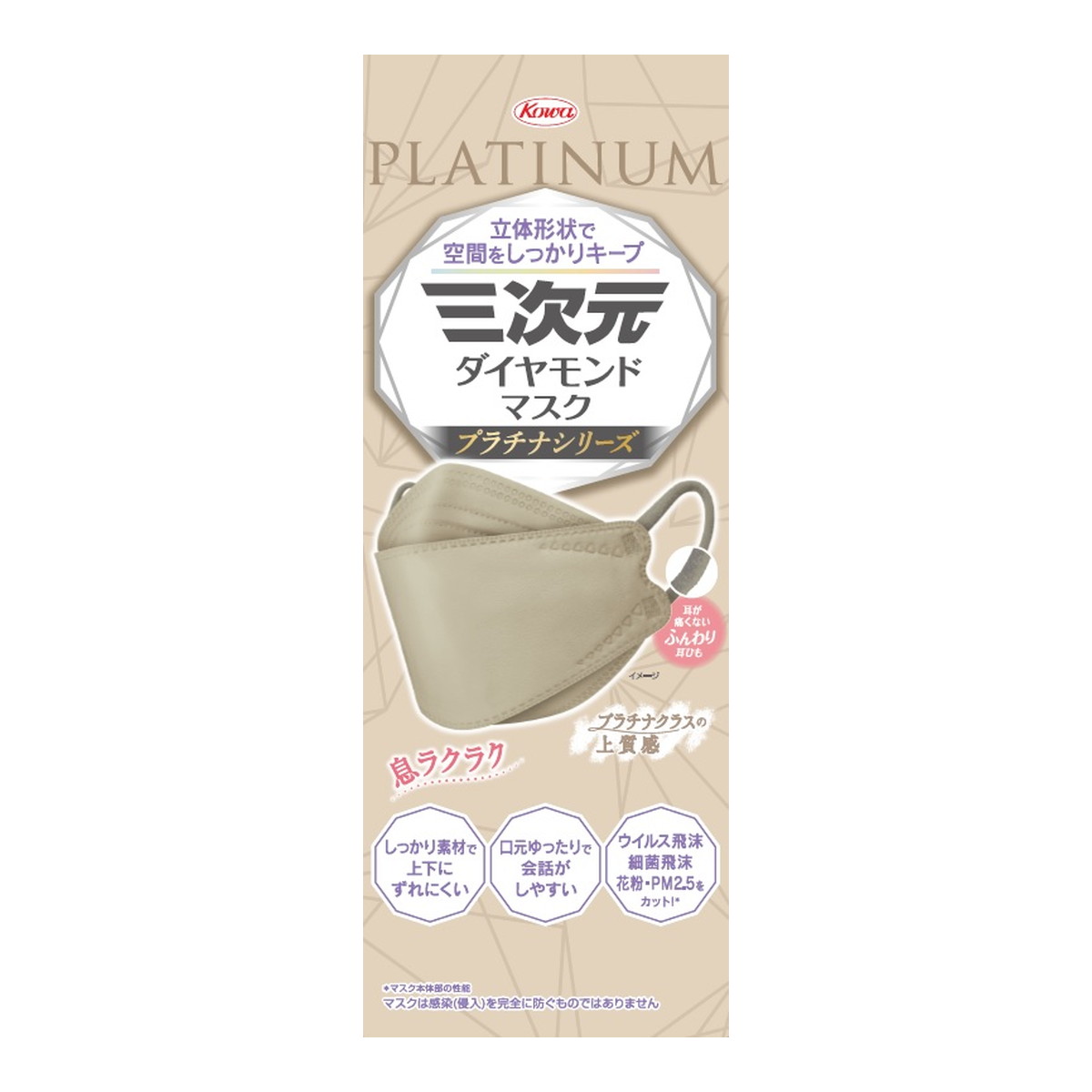 【送料お得・まとめ買い×7個セット】興和 三次元 ダイヤモンドマスク プラチナシリーズ フリーサイズ シャンパンゴールド 20枚