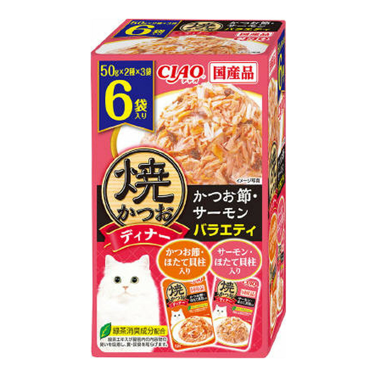 【送料お得・まとめ買い×7個セット】いなば チャオ CIAO 焼かつお ディナー かつお節・サーモン バラエティ 6袋入(50g×2種×3袋 )