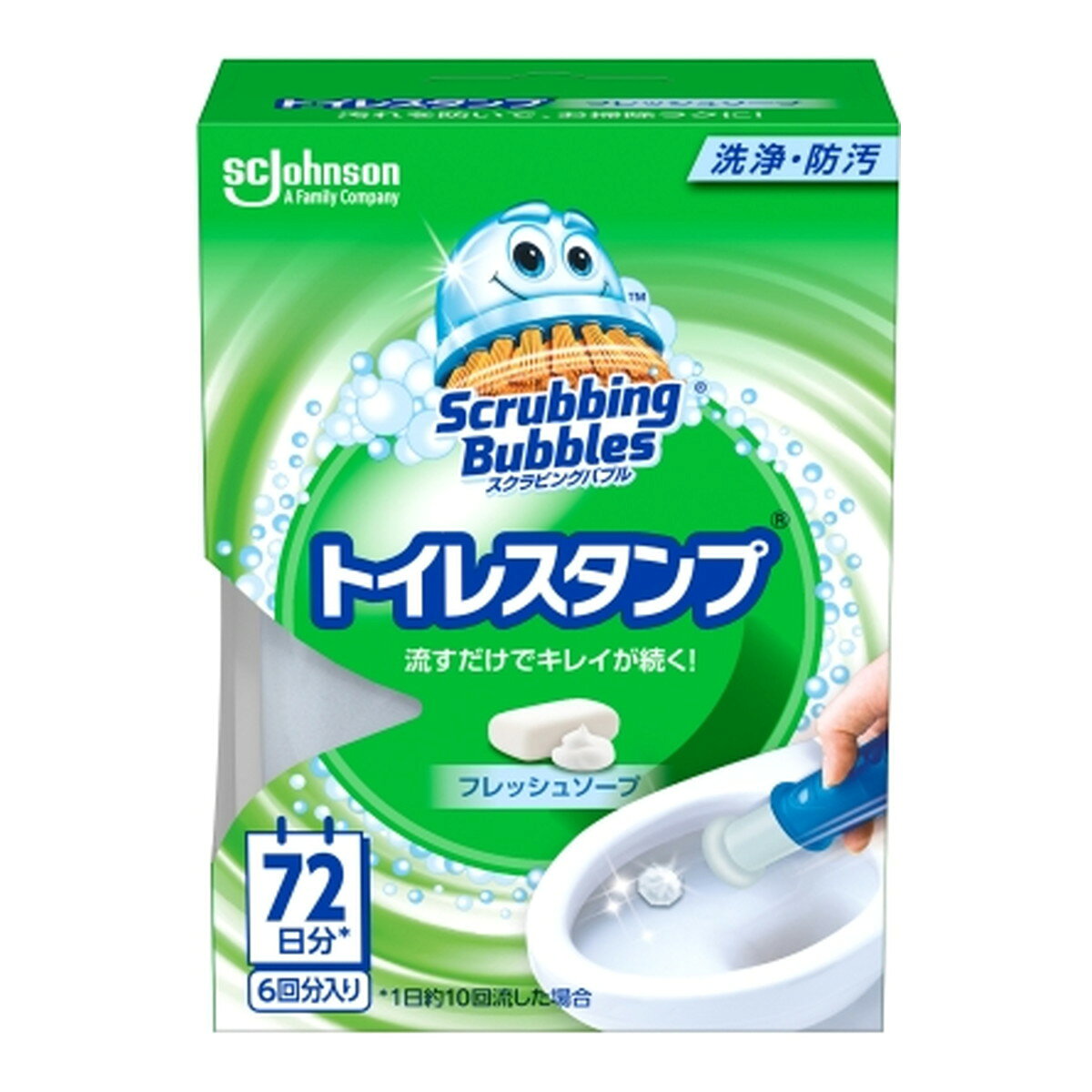 商品名：ジョンソン スクラビングバブル トイレスタンプ フレッシュソープ 本体 38g トイレ洗浄防汚内容量：38gJANコード：4901609016026発売元、製造元、輸入元又は販売元：ジョンソン商品番号：101-4901609016026商品説明●スタンプするだけで流すたびに洗浄・防汚成分が便器全体に広がる！●12日間お掃除いらずでキレイが長続き！ジェル容器のボタンを持ち手の1つ目の目盛(穴)にカチッとはめ込む。キャップをはずし、ジェル容器の先端を、便器内側の平らな面にピッタリと押し当てる。便器へ押し当てたまま、ボタンを持ち手の穴に押し込みながら、次の目盛(穴)に入るまで、持ち手を便器の方に押し進める。ジェル容器を便器から離すと、1回分のジェルがつく。キャップをはずし、ジェル容器の先端を、便器内側の平らな面にピッタリと押し当てる。便器へ押し当てたまま、ボタンを持ち手の穴に強く押し込みながら、次の目盛(穴)に入るまで、持ち手を便器の方に推し進める。ジェル容器を便器から離すと、1回分のジェルがつく。あとは、トイレ用芳香剤のように、トイレの水を流すだけでOK!トイレ使用後は便器のフタやトイレのドアを閉め、小さな子供がトイレに近づいた時は注意する。広告文責：アットライフ株式会社TEL 050-3196-1510 ※商品パッケージは変更の場合あり。メーカー欠品または完売の際、キャンセルをお願いすることがあります。ご了承ください。