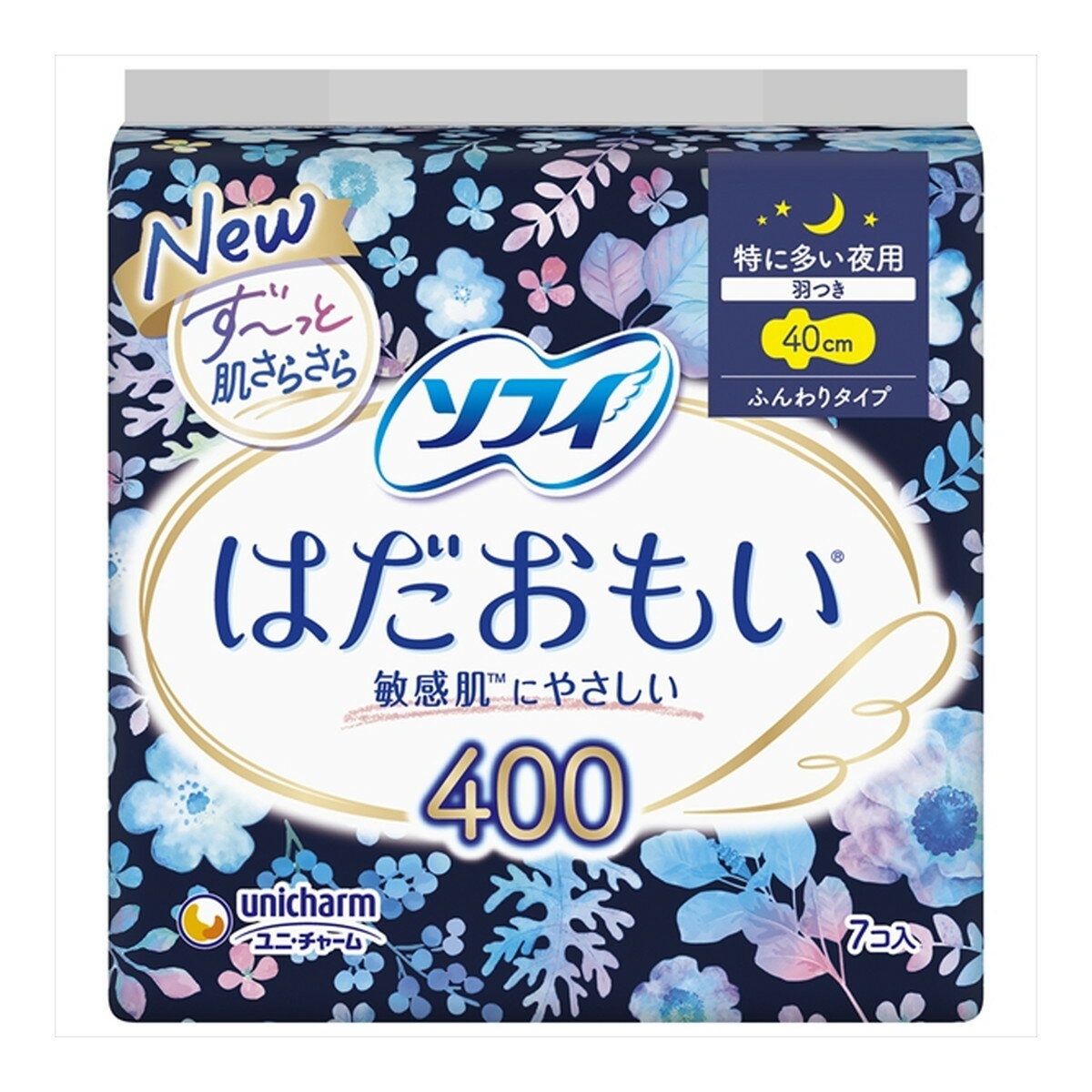 【あわせ買い2999円以上で送料お得】ユニ・チャーム ソフィ はだおもい 400 特に多い夜用 羽つき 40cm ふんわりタイプ 7コ入