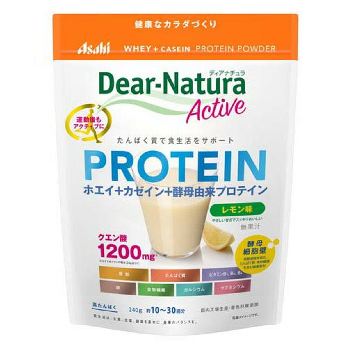 【送料お得・まとめ買い×10個セット】アサヒグループ食品 ディアナチュラ アクティブ ホエイ+カゼイン+プロテイン レモン味 240g