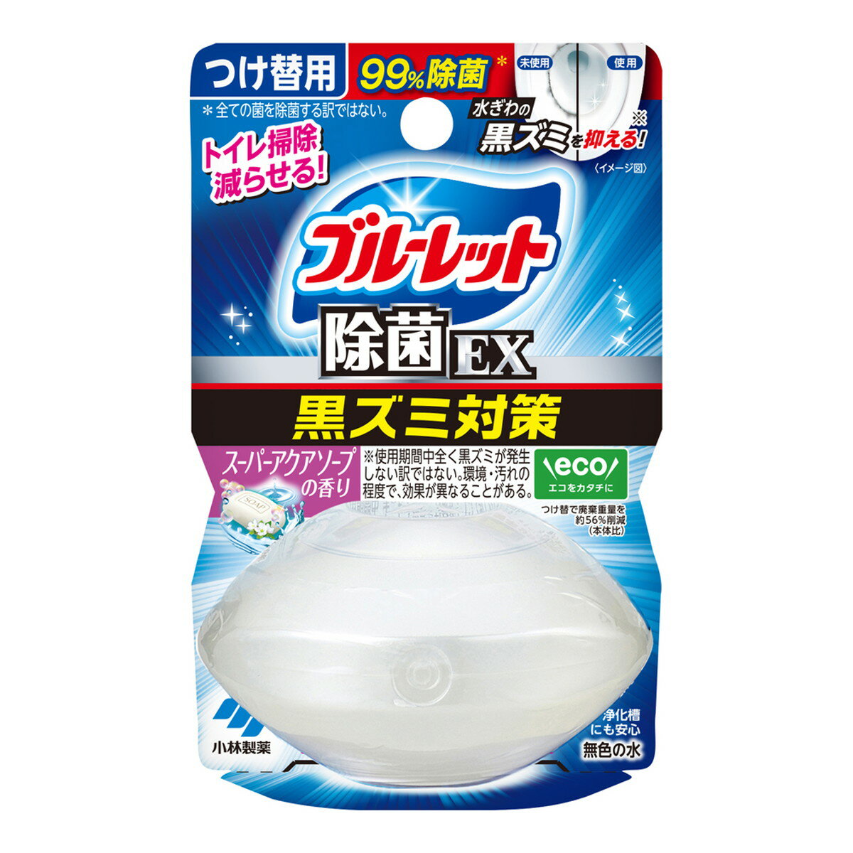 【送料お得・まとめ買い×48個セット】小林製薬 液体 ブルーレットおくだけ 除菌EX つけ替用 スーパーアクアソープの香り 67ml トイレ用洗浄・防汚