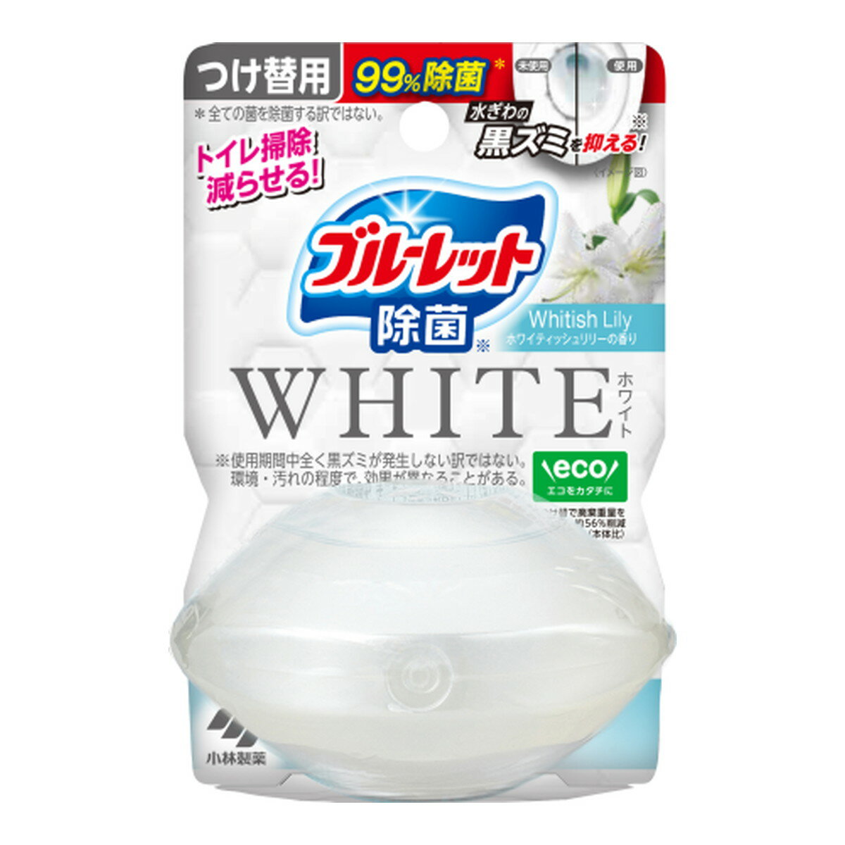 【送料お得・まとめ買い×11個セット】小林製薬 液体 ブルーレットおくだけ 除菌 ホワイト つけ替用 ホワイティッシュリリーの香り 67ml トイレ用洗剤