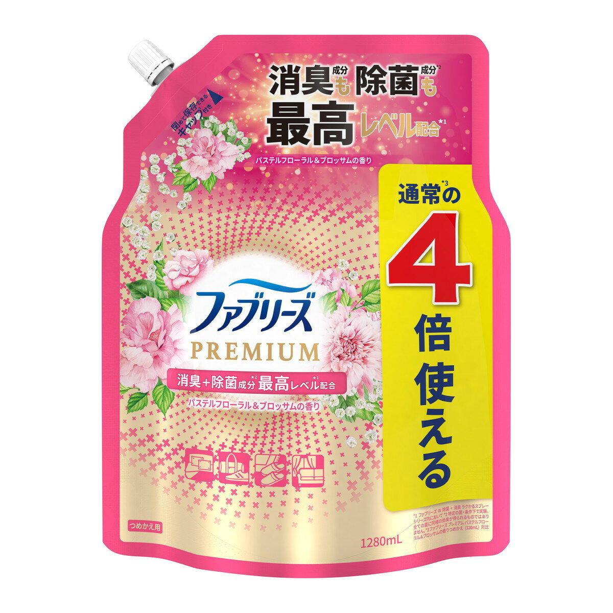 【あわせ買い2999円以上で送料お得】P&G ファブリーズ W除菌+消臭 プレミアム パステルフローラル&ブロッサムの香り つめかえ用 4回分 1280ml