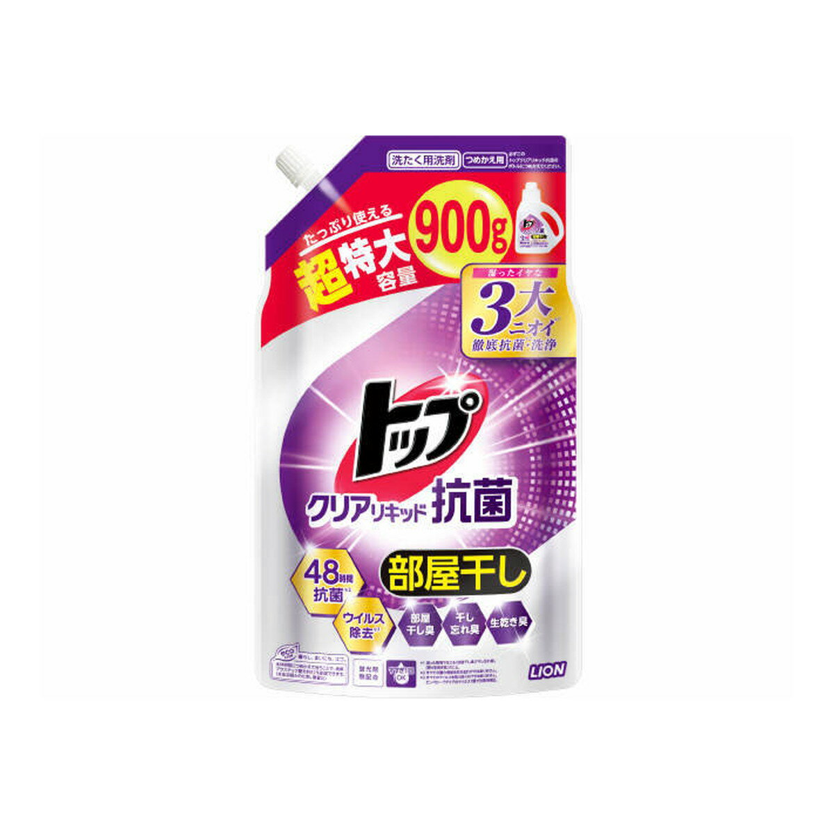 【送料お得・まとめ買い×9個セット】ライオン トップ クリアリキッド 抗菌 つめかえ用 超特大 900g 洗たく用洗剤