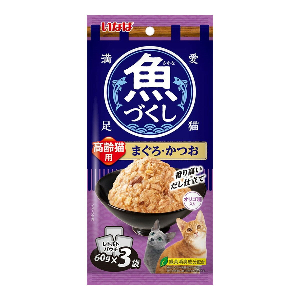 商品名：いなば 魚づくし 高齢猫用 まぐろ かつお 3袋入り キャットフード内容量：3袋入りJANコード：4901133614712発売元、製造元、輸入元又は販売元：いなば原産国：タイ商品番号：101-*013-4901133614712商品説明スルッと出しやすいやわらかゼリータイプ広告文責：アットライフ株式会社TEL 050-3196-1510 ※商品パッケージは変更の場合あり。メーカー欠品または完売の際、キャンセルをお願いすることがあります。ご了承ください。