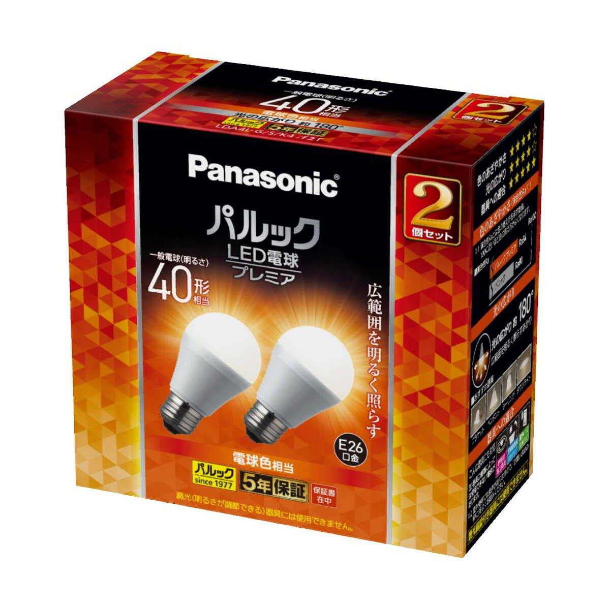 商品名：パナソニック パルック LED電球 プレミア LDA4LGSK4F2T 一般電球タイプ E26口金 2個入り 電球色相当 40形相当内容量：2個入JANコード：4549980719817発売元、製造元、輸入元又は販売元：パナソニック原産国：中国商品番号：101-*005-4549980719817商品説明パルックLED電球プレミア　E26口金　40形　電球色　2個入り調光（明るさが調節できる）器具には使用できません。広告文責：アットライフ株式会社TEL 050-3196-1510 ※商品パッケージは変更の場合あり。メーカー欠品または完売の際、キャンセルをお願いすることがあります。ご了承ください。