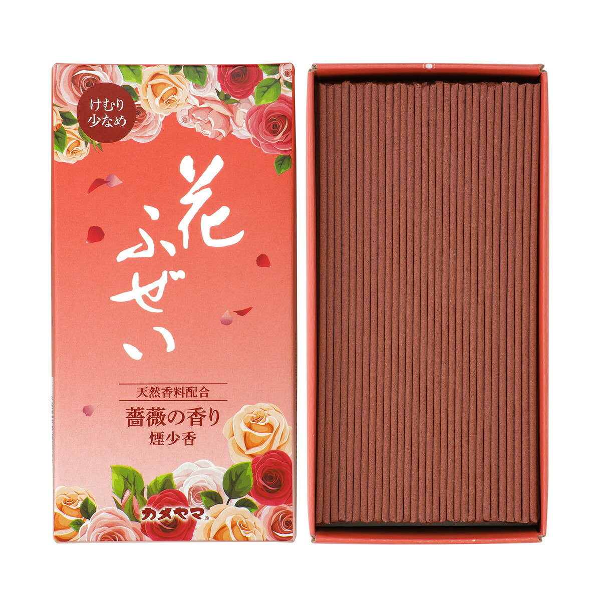 商品名：カメヤマ 花ふぜい 薔薇の香り 煙少香 100g お線香内容量：100gJANコード：4901435218045発売元、製造元、輸入元又は販売元：カメヤマ原産国：マレーシア商品番号：101-*007-4901435218045商品説明数種のローズの香りをブレンドしやわらかで優美な好調に仕上げました朝露をまとったバラのような清らかな香りです。天然香料配合燃焼時間：約25分使用方法お線香の先端にゆっくりと点火して下さい。灰の中にお線香の火種が残っていないことを必ず確認の上使用して下さい。広告文責：アットライフ株式会社TEL 050-3196-1510 ※商品パッケージは変更の場合あり。メーカー欠品または完売の際、キャンセルをお願いすることがあります。ご了承ください。