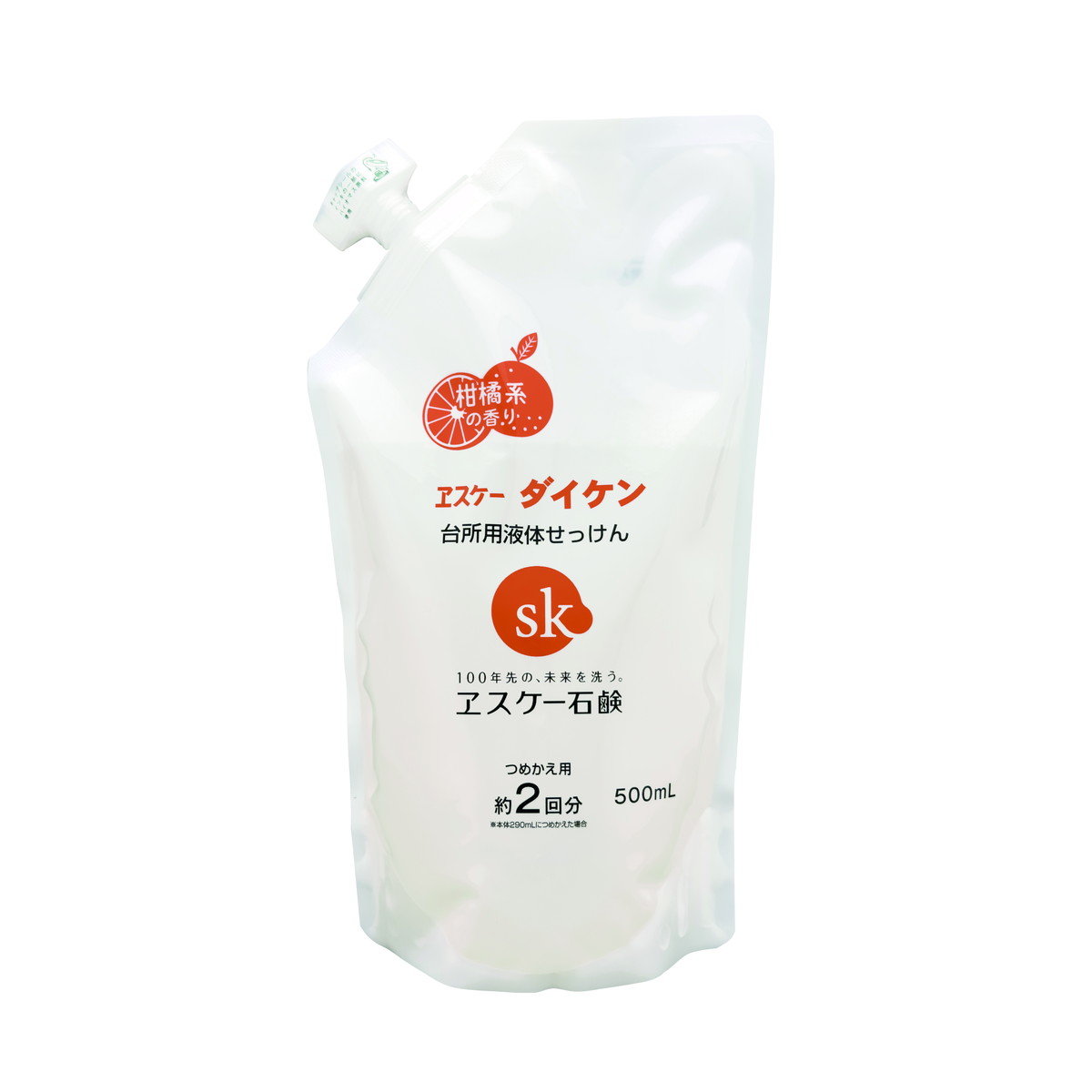 商品名：エスケー ダイケン つめかえ用 500ml エスケー石鹸 台所用液体せっけん キッチン用洗剤内容量：500mlJANコード：4964495400744発売元、製造元、輸入元又は販売元：エスケー石鹸原産国：日本商品番号：101-*007-4964495400744商品説明業務用品としてプロの現場で使用されている台所用液体せっけん。植物油でつくった無添加せっけん。合成界面活性剤、防腐剤は一切使用しておりません。泡立ち、洗浄力、手肌のやさしさに優れた台所用せっけん。微香性の柑橘系の香り。使用方法1、予備洗浄：油や酸などの汚れは、一度拭き取るか、温水で洗い流す。2、洗い：本品3〜5mlをスポンジに含ませ、よく泡立てて洗う。3、すすぎ：流水の場合は5秒以上、ため水の場合は水をかえて2回以上すすぐ。広告文責：アットライフ株式会社TEL 050-3196-1510 ※商品パッケージは変更の場合あり。メーカー欠品または完売の際、キャンセルをお願いすることがあります。ご了承ください。
