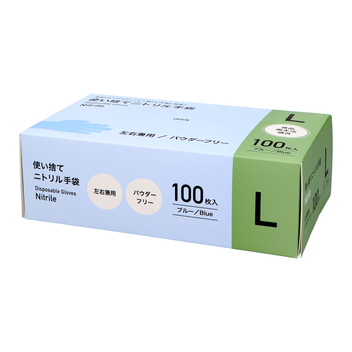 商品名：使い捨て ニトリル手袋 ブルー L 100枚入 左右兼用 パウダーフリー 明石通商内容量：100枚JANコード：4570098299816発売元、製造元、輸入元又は販売元：明石通商原産国：中華人民共和国商品番号：101-*030-4570098299816商品説明左右兼用、パウダーフリー、衛生的な使い捨てタイプのニトリル手袋です。油、汚れからしっかり手を守り衛生的な環境で作業できます。調理や食品加工時の衛生対策に、掃除洗濯などの家事に、ペットもお世話やガーデニングなど様々な用途にご使用ください。天然ゴム不使用なのでラテックスアレルギーの方にも配慮、丈夫で破れにくい設計となっています。使用方法左右の違いはございません。必要な手にはめてご使用ください。材質／ニトリルゴム　カラー／ブルー広告文責：アットライフ株式会社TEL 050-3196-1510 ※商品パッケージは変更の場合あり。メーカー欠品または完売の際、キャンセルをお願いすることがあります。ご了承ください。