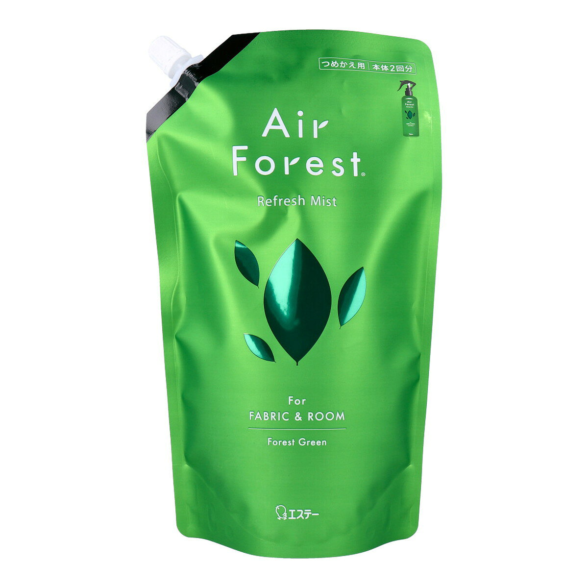 商品名：エアフォレスト リフレッシュミスト つめかえ用 フォレストグリーンの香り 540mL 消臭剤 芳香剤 エステーPRO内容量：540mLJANコード：4901070130818発売元、製造元、輸入元又は販売元：エステーPRO原産国：日本商品番号：101-4901070130818商品説明●ホテル品質の心地よい香りで消臭＆リフレッシュ。香りが残りにくいタイプです。布製品の除菌・ウイルス除去ができます。※全ての菌・ウイルスに効果があるわけではありません●北海道の森で生まれたトドマツの樹木に含まれた「機能性樹木抽出成分」を配合、自然の心地よさをお届けします●森林整備で発生し未利用となっている間伐材を一部有効利用したエコロジーな商品です。使用方法※本品を強く持つと液が飛び出ることがあるので注意する。●そそぎ口の開け方そそぎ口の付け根をしっかり持ちキャップを矢印の方向に回して開ける。●そそぎ方袋上部と底を両手で持ち、ゆっくりそそぎ入れる。入れすぎるとあふれることがあるので注意する。【入れすぎ注意】つめかえの線より上に入れない。ボトルは洗わずにつめかえる。〇必ず「Air Forest Refresh Mist」のボトルにつめかえる。〇他の製品と混ぜない。〇つめかえ後はキャップをしっかり閉めて立てて冷暗所に保管する。〇廃棄の際は地域の規則に従う。広告文責：アットライフ株式会社TEL 050-3196-1510 ※商品パッケージは変更の場合あり。メーカー欠品または完売の際、キャンセルをお願いすることがあります。ご了承ください。
