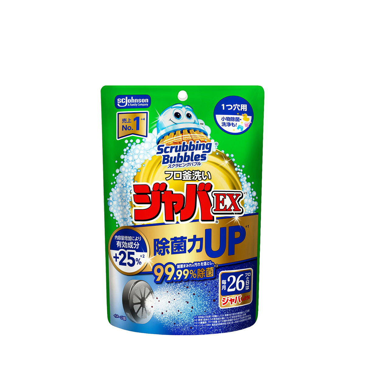 商品名：スクラビングバブル ジャバ EX 1つ穴用 200g フロ釜洗い ジョンソン 風呂釜クリーナー内容量：200gJANコード：4901609017955発売元、製造元、輸入元又は販売元：ジョンソン原産国：日本商品番号：101-*009-4901609017955商品説明●雑菌＊まみれのお風呂配管の汚れを落とし、99．99％除菌！●内容量増量により有効成分＋25％●除菌力UP●フロ釜はもちろん、浴室小物も洗浄＋除菌！使用方法●使用量の目安、標準サイズの浴槽（約300L）に200g（全量）●汚れは水に溶けて出てくるのでフィルターは外さず使用する（髪の毛等のゴミの流入防止）。●入浴後の残り湯でも新しい水でもどちらも使えます。ただし、入浴剤を使った残り湯は使わないこと。●穴より約5cm上になるように浴槽内の水位を調整し、1ヶ所に固まらないように本剤を全量入れる。●5分程追いだき運転する。その後約10分間放置してから排水する。●排水後、すすぎのため、再度穴より約5cm上まで水をため、5分ほど追いだき運転する。その後、排水する。●使えないお風呂、追い炊き機能が無いタイプ。追い炊きはできるが、湯温を設定できないタイプ（ジャバ二つ穴用をご利用ください）。大理石など天然石のお風呂。●小物洗いできないもの、木製品、塗装されたもの、アルミ。銅製品。広告文責：アットライフ株式会社TEL 050-3196-1510 ※商品パッケージは変更の場合あり。メーカー欠品または完売の際、キャンセルをお願いすることがあります。ご了承ください。