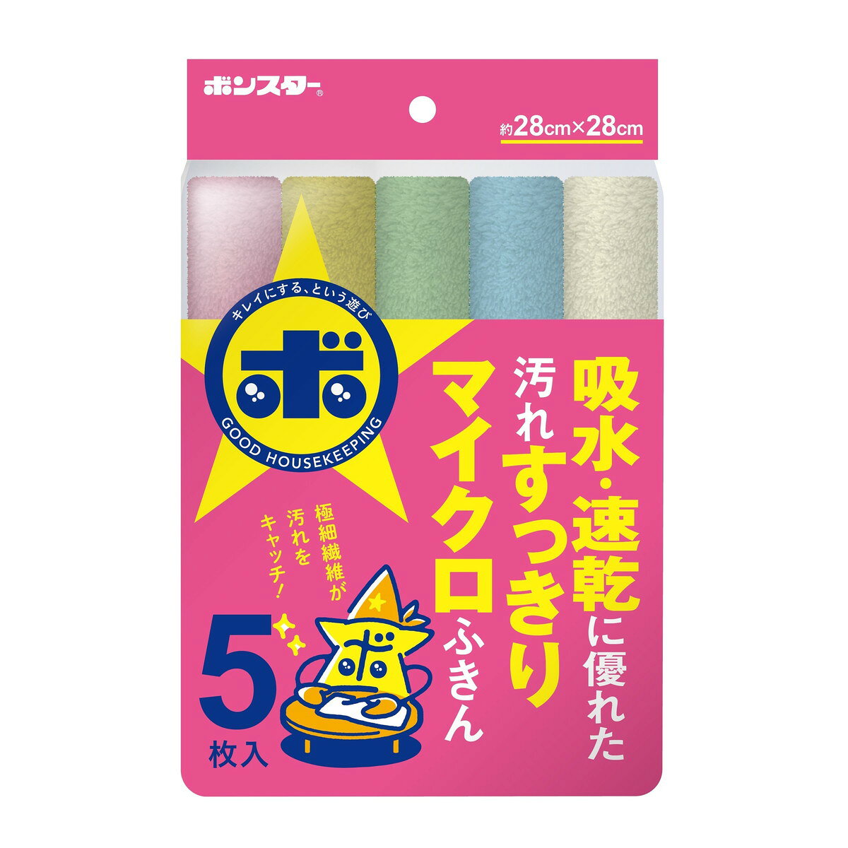 商品名：マイクロふきん 5枚入 ボンスター内容量：5枚JANコード：4902493220124発売元、製造元、輸入元又は販売元：ボンスター原産国：中華人民共和国商品番号：101-*007-4902493220124商品説明極細繊維が油汚れやホコリ等をすっきり落とし、水滴をサッと拭き取ります。　　　　　　　　　　　　　　　繊維が多角形エッジなのですばやく汚れをかき取ります。立体構造なので吸水性・吸油性にも優れています。サイズ約28×28cm。蛍光染料は使用しておりません。使用方法●乾拭き、水拭きのどちらでもお使いいただけます。水拭きの場合は固く絞ってからお使いください。　　　　●汚れが落ちにくい場合、少量の中性洗剤を併用してください。広告文責：アットライフ株式会社TEL 050-3196-1510 ※商品パッケージは変更の場合あり。メーカー欠品または完売の際、キャンセルをお願いすることがあります。ご了承ください。