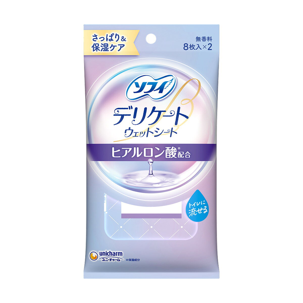 商品名：ソフィ デリケート ウェットシート ヒアルロン酸配合 8枚入×2 ウェットティッシュ ユニ・チャーム内容量：16枚JANコード：4903111577583発売元、製造元、輸入元又は販売元：ユニ・チャーム原産国：日本区分：化粧品商品番号：101-*007-4903111577583商品説明デリケートな肌を清潔にし、保湿までできるヒアルロン酸配合のデリケートウェットシートです。汚れやニオイの元を拭き取りながら、ヒアルロン酸配合のウェットシートが肌にうるおいを与えます。使用方法●トイレの詰まりを避けるため、1枚ずつ流してください。●トイレに流す場合は「大」の水流で流してください。●お肌に異常が生じていないかよく注意して使用してください。●使用後は中身の乾燥を防ぐためシールをしっかり閉めてください。●衛生上、一度使用されたシートの再使用はやめてください。広告文責：アットライフ株式会社TEL 050-3196-1510 ※商品パッケージは変更の場合あり。メーカー欠品または完売の際、キャンセルをお願いすることがあります。ご了承ください。