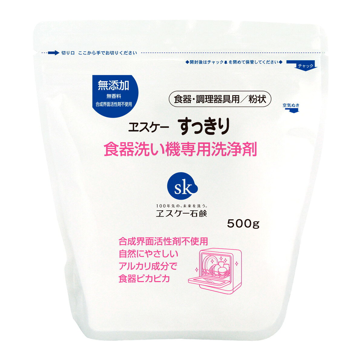 商品名：すっきり 食器洗い機専用洗浄剤 500g エスケー石鹸内容量：500gJANコード：4964495950706発売元、製造元、輸入元又は販売元：エスケー石鹸原産国：日本商品番号：101-*024-4964495950706商品説明酸素系漂白剤とアルカリ剤配合の粉末タイプ。使用方法水1Lに対して2g。4〜5人用（通常汚れ）4，5g。調理用の軽量スプーン（小さじ）すりきり一杯が5gです。広告文責：アットライフ株式会社TEL 050-3196-1510 ※商品パッケージは変更の場合あり。メーカー欠品または完売の際、キャンセルをお願いすることがあります。ご了承ください。