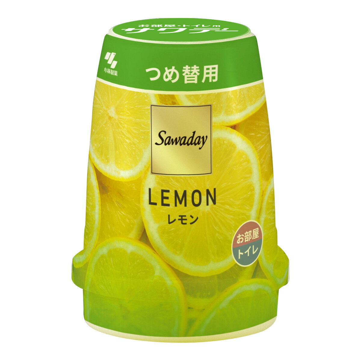 商品名：Sawaday サワデー フレグランス ゲル レモン つめ替用 140g 小林製薬内容量：140gJANコード：4987072102251発売元、製造元、輸入元又は販売元：小林製薬原産国：日本商品番号：101-*028-4987072102251商品説明●消臭できるゲルタイプの芳香・消臭剤●お部屋・トイレ用●レモンにジャスミンやミュゲを添えた爽やかなシトラス調の香りです●約3−8週間持続します、持続期間は環境により異なります●お得なつめ替用使用方法「つめ替方法」（1）容器をはずし小さくなったゲルを本体の台座から抜き取り捨てる。 （2）水平な場所の上で、新しいゲルを本体の台座にのせる。 （3）ゲルのカバーだけを回してゆっくりはずし、捨てる。 （4）容器をもと通りにセットする。 使用中にゲルの色調が変わる場合やゲル表面に白い粒が発生することがありますが、品質に問題ありません。 中身が小さく、硬くなって、お部屋・トイレ全体に香りが広がらなくなったら、つめ替える。 【使用期間】 ●約3〜8週間持続します。（持続期間は環境により異なります）広告文責：アットライフ株式会社TEL 050-3196-1510 ※商品パッケージは変更の場合あり。メーカー欠品または完売の際、キャンセルをお願いすることがあります。ご了承ください。