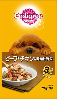 【お一人様1個限り】 P117 ペディグリー 成犬用 ビーフ&チキン&緑黄色野菜 70G×3袋 (4902397808954) 2