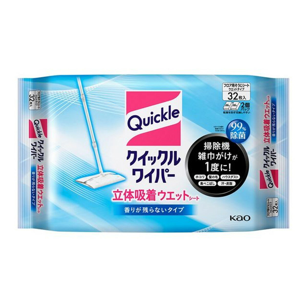 【送料お得・まとめ買い×2個セット】花王 クイックルワイパー 立体吸着ウエットシート 32枚入 2