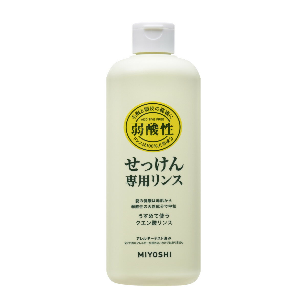 【お一人様1個限り】ミヨシ石鹸 無添加 せっけんシャンプー専用リンス レギュラー 350ml(石鹸シャンプー用 弱酸性リンス) 【4904551200307】