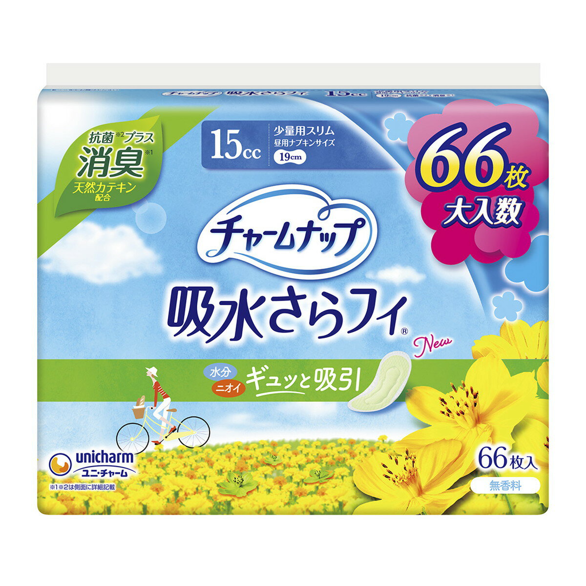 【送料お得・まとめ買い×12個セット】ユニ・チャーム チャームナップ 吸水さらフィ 少量用 消臭 66枚