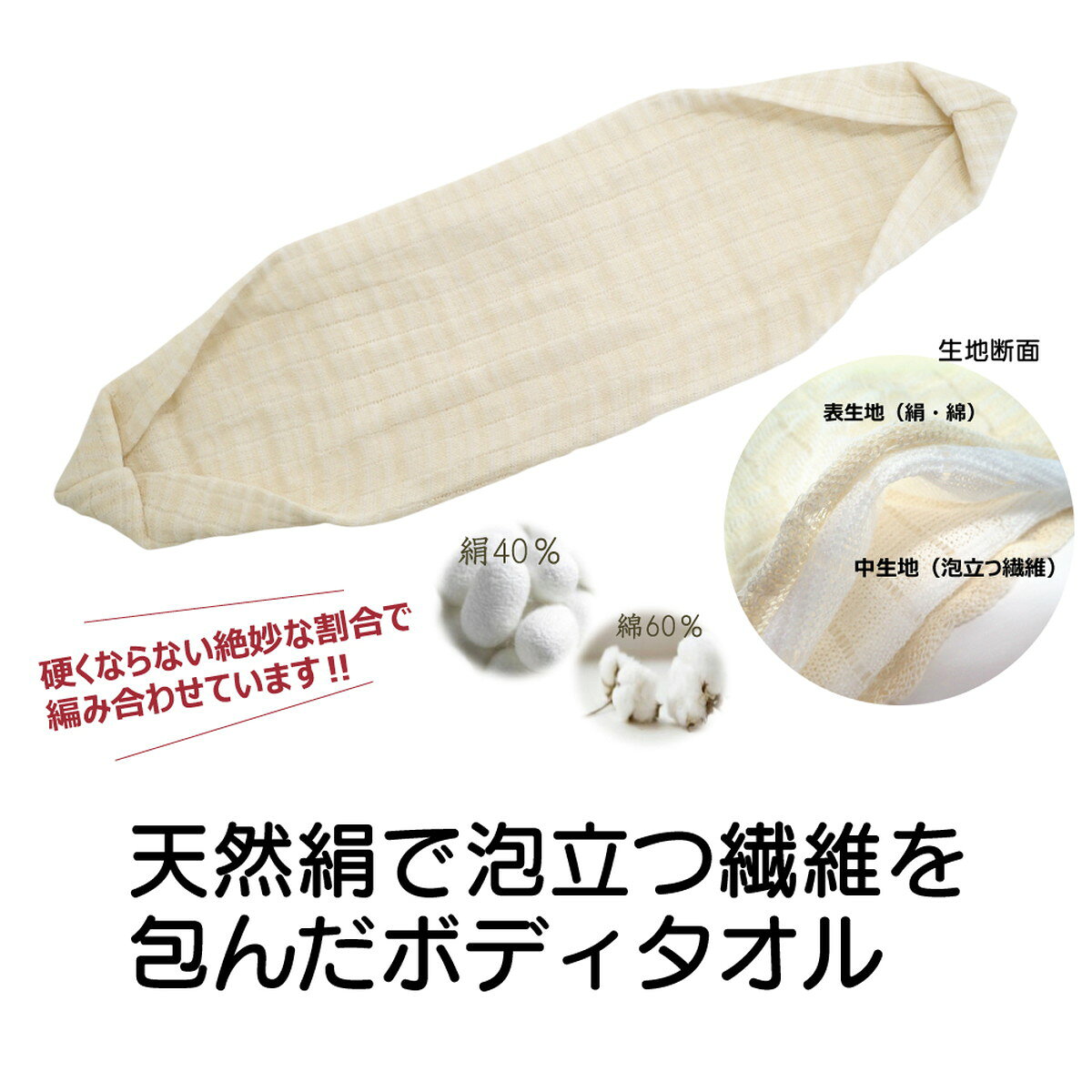 ホームライフの【お一人様1個限り】キクロン あわ絹 ボディタオル｜アングル3