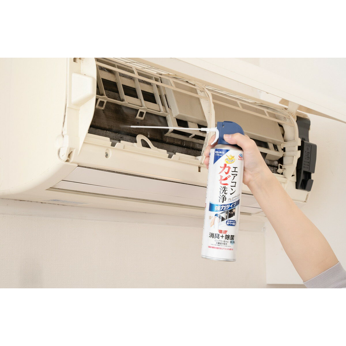 【送料お得・まとめ買い×11個セット】アース製薬 らくハピ エアコン カビ洗浄 プレミアウインド 350ml