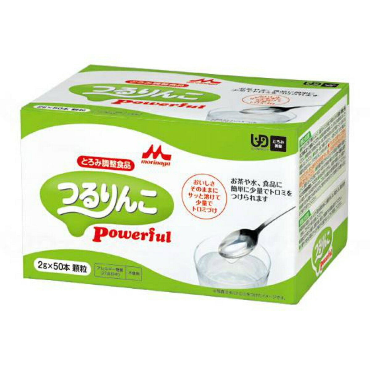 商品名：森永 クリニコ つるりんこ Powerful 2g X 50本入内容量：50本JANコード：4902720091503発売元、製造元、輸入元又は販売元：森永乳業株式会社商品番号：103-4902720091503少量でトロミづけ●食品の風味や色をそこなわない●透明感のある仕上がり●温かいものにも冷たいものにもトロミづけ可能●粘度の経時変化なし 使用方法 Step1．トロミをつけたい食品をかき混ぜながらつるりんこPowerfulを入れ、そのまま15秒程度かき混ぜます。Step2．トロミが安定するまで静置して完成です。 ユニバーサルデザインフード：とろみ調整賞味期間／使用期間【賞味期限】18ヶ月（製造日より）広告文責：アットライフ株式会社TEL 050-3196-1510 ※商品パッケージは変更の場合あり。メーカー欠品または完売の際、キャンセルをお願いすることがあります。ご了承ください。