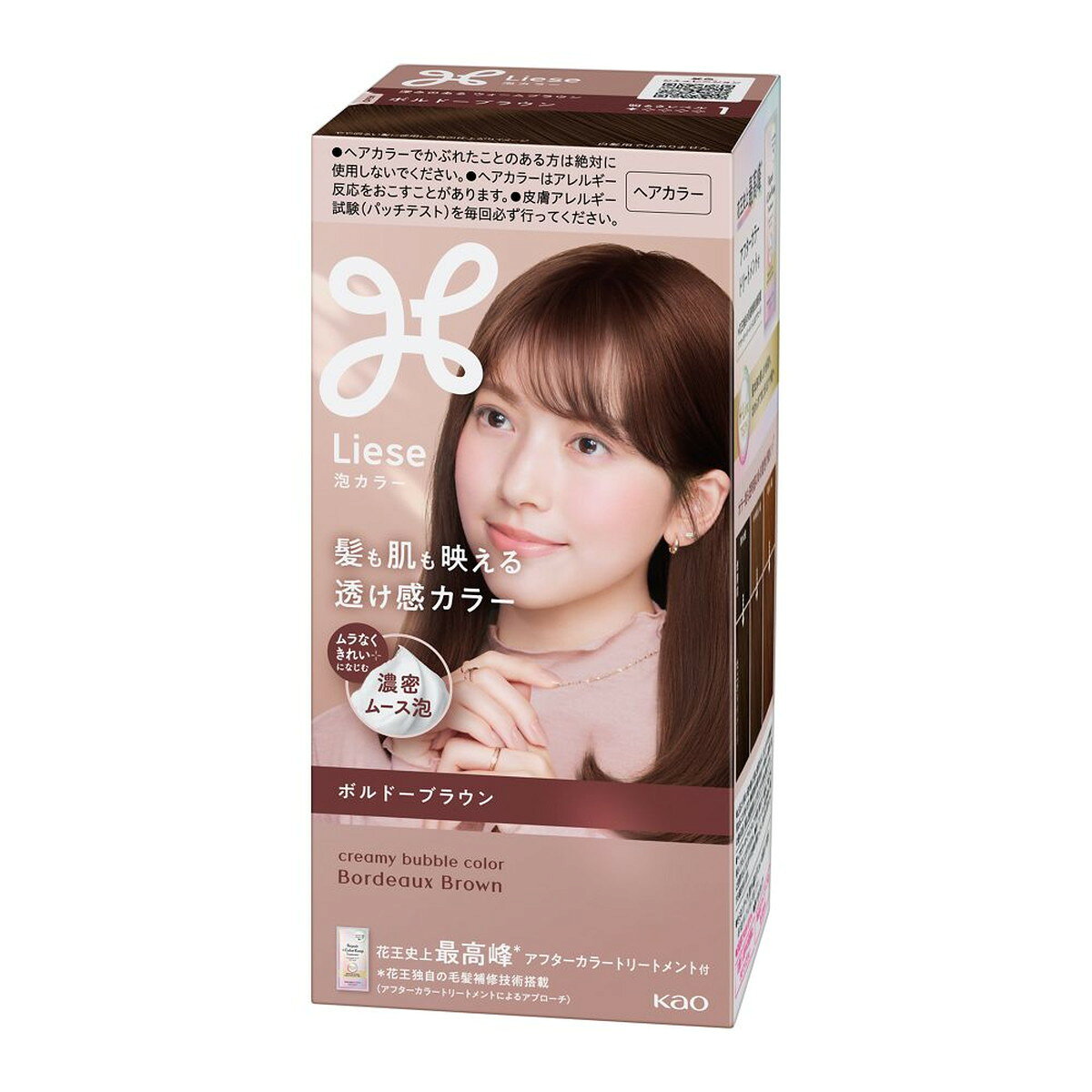商品名：リーゼ 泡カラー ボルドーブラウン 112mL ヘアカラー 黒髪用 花王内容量：112mlJANコード：4901301470331発売元、製造元、輸入元又は販売元：花王原産国：日本区分：医薬部外品商品番号：103-*011-4901301470331商品説明髪本来の美しさを保ち、なめらかでまとまるツヤ髪へ濃密ムース泡でムラなくきれいになじみ、髪も肌も映える透け感カラーへ(医薬部外品)・ 「濃密ムース泡」がしっかり密着し、根元も見えないうしろもムラなくきれいになじむ・こだわりの色設計：赤みやオレンジが出やすい元が黒い髪でも、やわらかな透明感のある仕上がりに・カラー後も、透明感のある髪色が続く・うるおい成分配合(きいちごエキス、ローヤルゼリーエキス)・花王史上最高峰※アフタートリートメント付髪本来の美しさを保ち、なめらかでまとまるツヤ髪へ(H-Linx技術搭載)※花王独自の毛髪補修技術搭載(アフターカラートリートメントによるアプローチ)広告文責：アットライフ株式会社TEL 050-3196-1510 ※商品パッケージは変更の場合あり。メーカー欠品または完売の際、キャンセルをお願いすることがあります。ご了承ください。