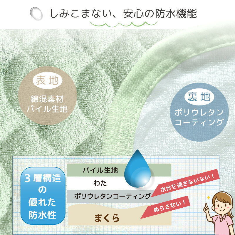 防水 枕パッド 50×60cm 介護ヘルパーさんお勧め パイル地 介護用 お子さまに ペットに 強化ゴム付 電気毛布OK 抗菌防臭 洗える やわらか タオル地 まくらパッド 1枚までネコポス配送商品 [3]