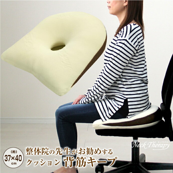 クッション 整体院の先生がお勧めする 背筋キープ 37×40cm 低反発ウレタンチップ ネックセラピー 背筋が伸びる 猫背改善 正しい姿勢 母の日 プレゼント