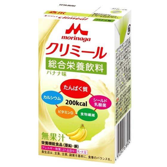 ●原材料／デキストリン、乳たんぱく質、植物油、グラニュー糖、難消化性デキストリン、乳酸菌（殺菌）、乾燥酵母／カゼインNa、pH調整剤、乳化剤、塩化カリウム、炭酸Mg、V.C、色素、クエン酸Na、ビタミンE、ニコチン酸アミド、グルコン酸亜鉛、パントテン酸Ca、ビタミンB6、グルコン酸銅、ビタミンB2、ビタミンB1、ビタミンA、葉酸、ビオチン、ビタミンB12、ビタミンD、（原材料の一部に乳成分、大豆を含む） ●栄養成分／（125mL当たり）エネルギー200kcal、たんぱく質7.5g、脂質6.7g、糖質26.8g、食物繊維2.5g、灰分1.0g、ナトリウム110mg、カリウム179mg、カルシウム138mg、マグネシウム33mg、リン129mg、鉄1.5mg、亜鉛1.4mg、銅0.14mg、マンガン0.23mg、ビタミンA160μg、ビタミンD1.2μg、ビタミンE2.8mg ●アレルギー／乳成分・大豆 ●栄養機能食品／たんぱく質・亜鉛・銅 ●賞味期限／製造後9ヶ月 ●生産国／日本 メーカー：クリニコ 【ご注意ください】 ※本商品は送付先が「沖縄・離島の場合」は、当店ではご注文をお受けしておりません。 　ご注文いただいても、お客様都合キャンセルとなります。 ※リニューアルに伴い、パッケージ・内容等予告なく変更する場合がございます。 　予めご了承ください。 広告文責：ケアライフ・メディカルサプライ株式会社 　　　　　TEL:0745-44-3255 メーカー：クリニコ 区分：栄養機能食品　生産国／日本・少ない量でバランスよく栄養補給できます。 ・亜鉛・銅などの微量元素を配合しています。 ・1本（125mL）で200kcalのエネルギーを摂ることができます。 ・シールド乳酸菌100億個配合！