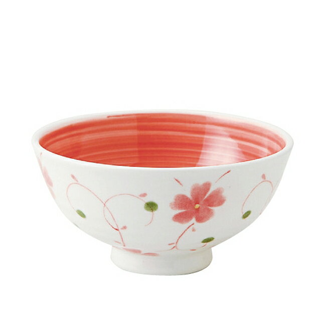 メープル　軽量強化磁器　おかるのキモチシリーズ　六兵衛茶碗　内赤巻　つる葵(赤)　1個