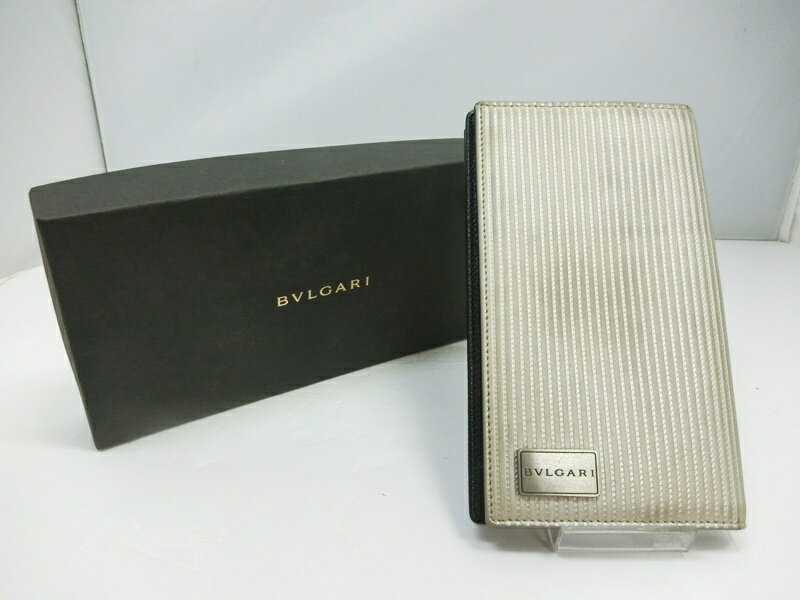 【中古】BVLGARI/ブルガリ 2つ折り 長財布 Mille Righe ミレリゲ シルバー 28363 メンズ【出雲店】