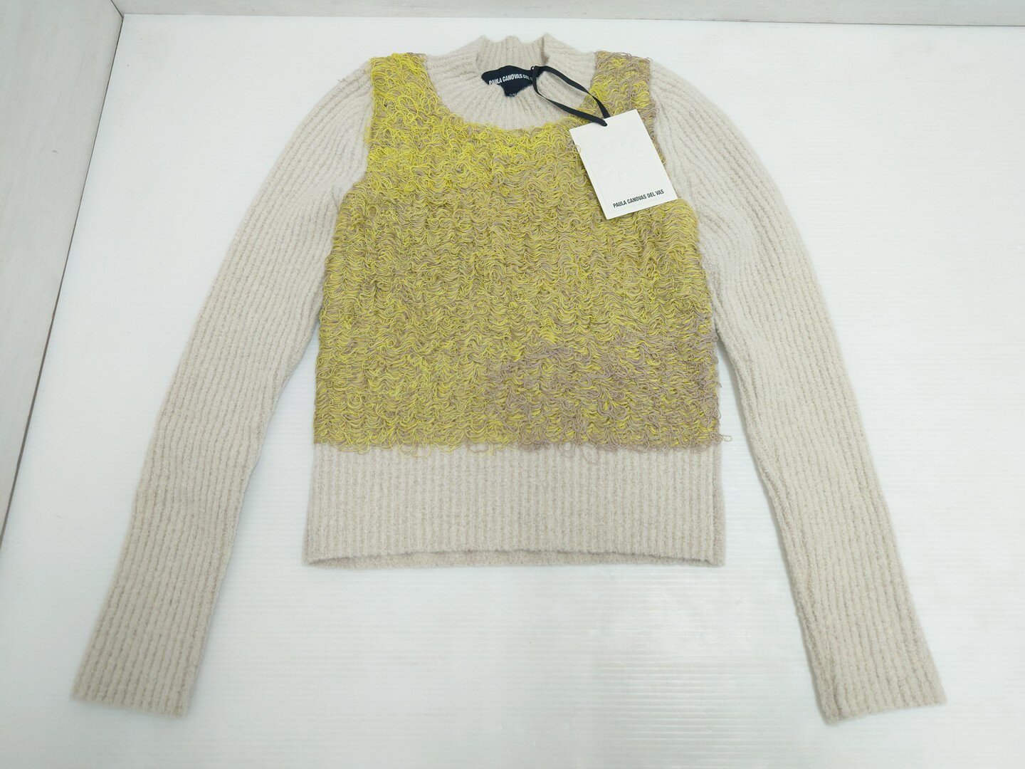 【中古】 PAULA CANOVAS DEL VAS パウラカノヴァスデルバス ウール混 ニット セーター HOT MESS TOP/GRN ライムグリーン×ベージュ 【鳥取店】