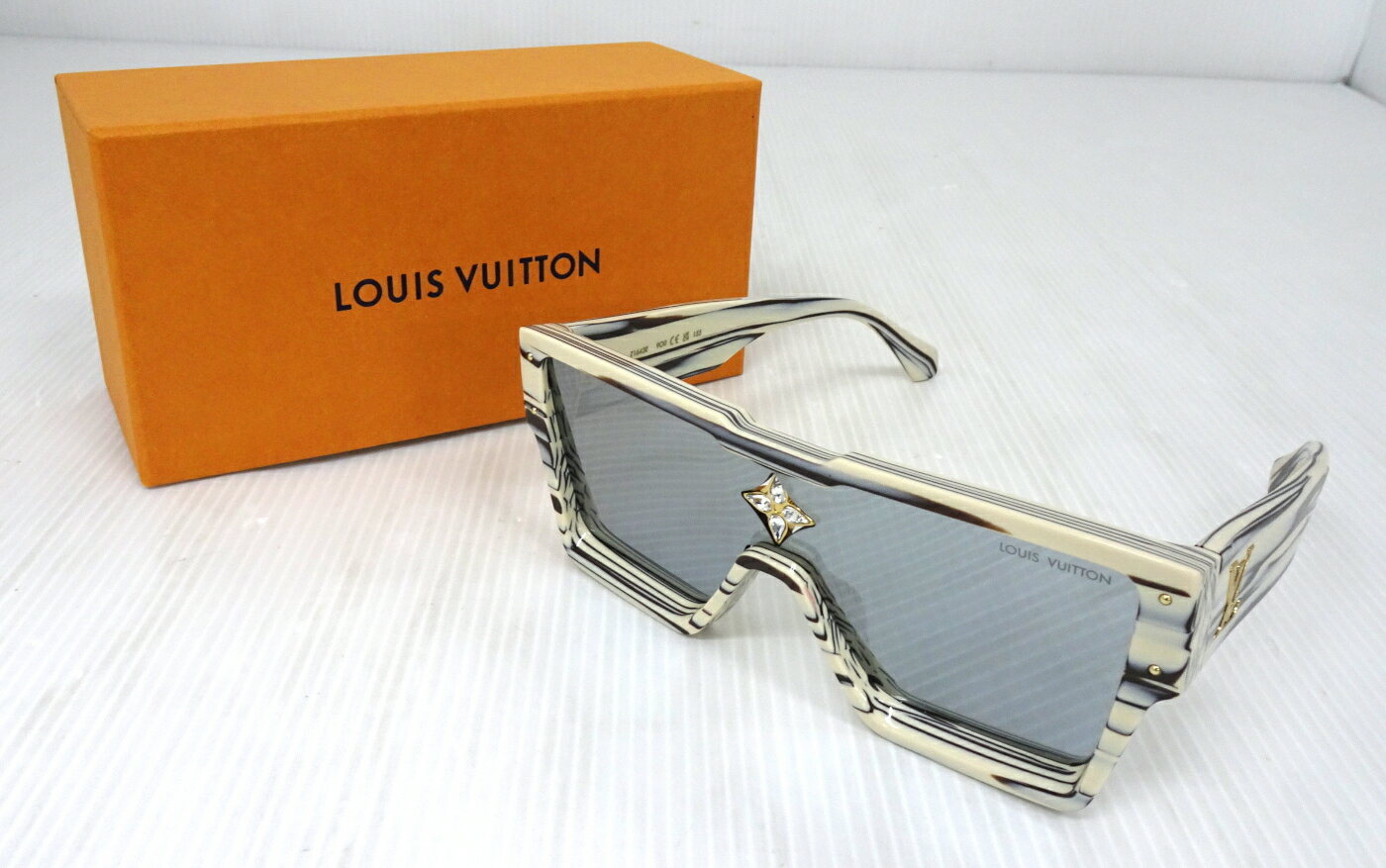 【中古】LOUIS VUITTON ルイ・ヴィトン Z1643E サイクロン スクエアフレーム サングラス アセテート スワロフスキー マーブル柄【ブランド小物】【米子店】