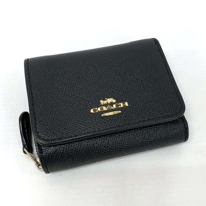 【中古】COACH コーチ クロスグレイン レザー スモール トライフォールド ウォレット/3つ折り財布【ブランド】【山城店】