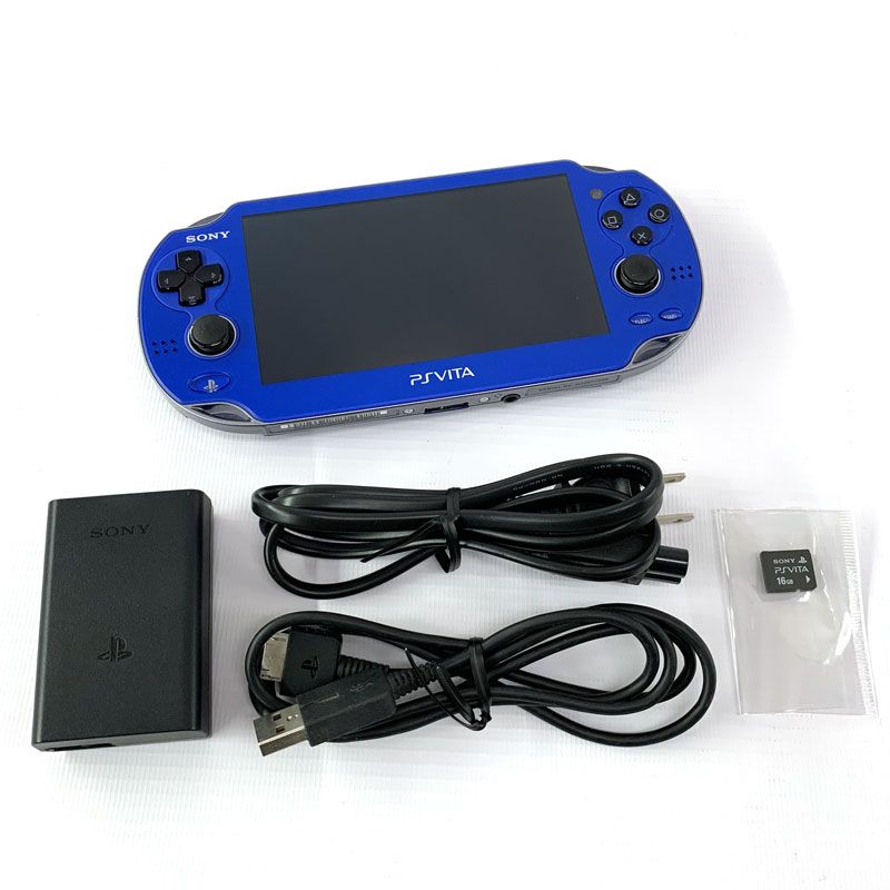 【中古】PlayStation Vita PCH-1000 サファイアブルー 本体と充電器一式のみ＋16GBメモリーカード PSvita/プレイステーションヴィータ/SONY《ゲーム・山城店》A2098