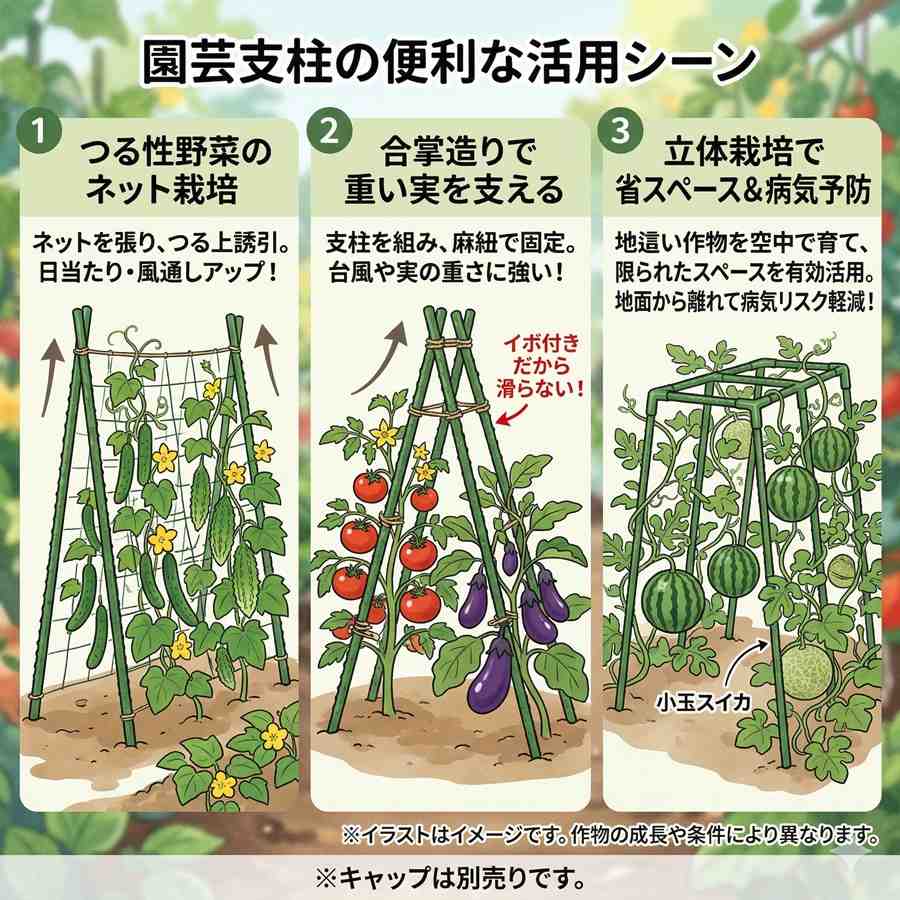 送料無料　法人様限定　イボ付き園芸支柱 16mm×1800mm 100本入り　十字キャップ別...