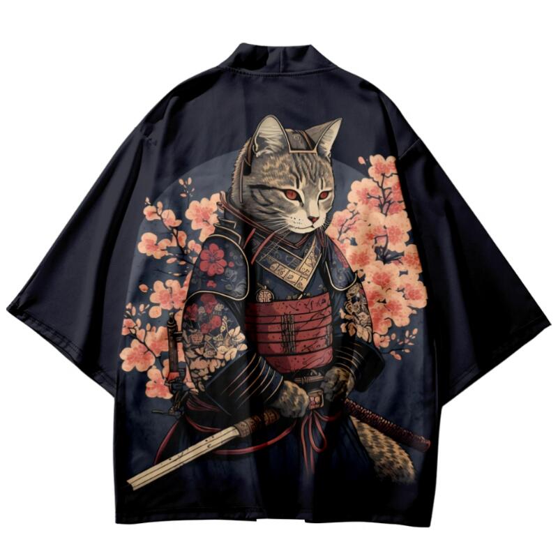 羽根 織 漢服 レトロ 改良 カーディガン チャイナ風 ネコ柄 猫柄 七分袖 ローブ 夏 日焼け防止 エアコン 薄手 コート カジュアル 着物