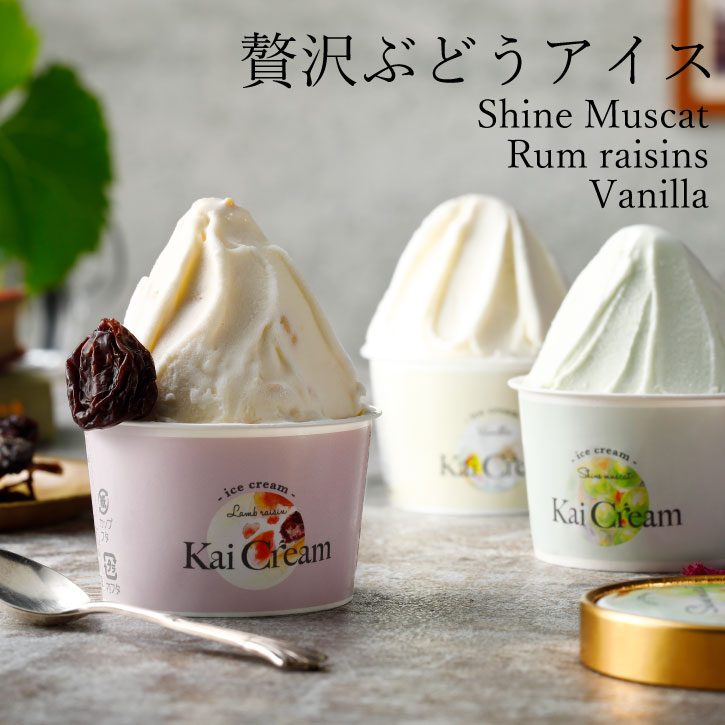 アイスクリーム ラムレーズン シャインマスカット バニラ 3種 ギフト KaiCream 山梨県産 ぶどう 贅沢ぶどうアイス 6個入 スイーツ 詰め合わせ お中元 御中元 高級 お取り寄せ 贈答品 内祝い ギフト プレゼント