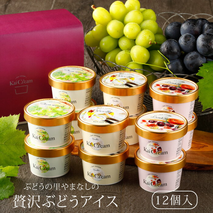 アイスクリーム ラムレーズン シャインマスカット バニラ 3種 ギフト KaiCream 山梨県産 ぶどう 贅沢ぶどう アイス 12個入 スイーツ 詰..
