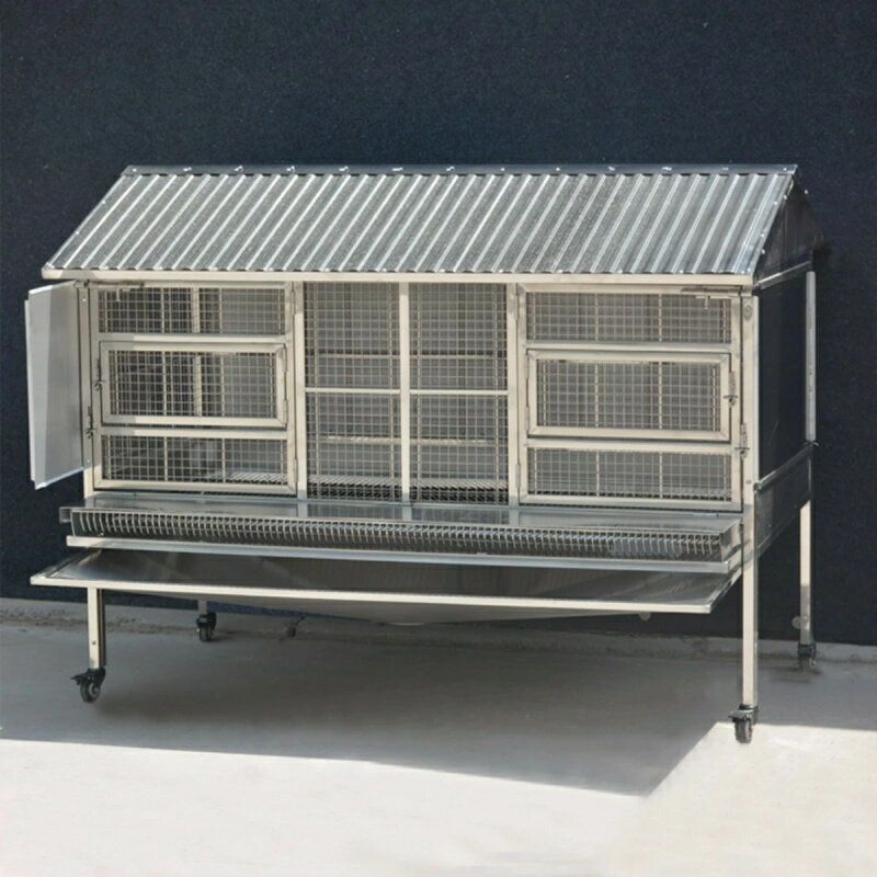 金属製鶏小屋、車輪と漏斗トレイ付きの屋外用ウサギ小屋、小動物家禽用の噛みつき防止モルモットケージ(150*70*117cm)