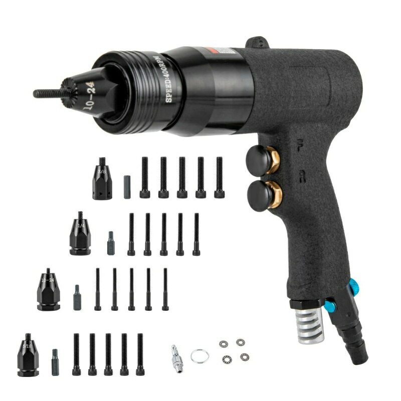 空気圧リベットナットガン 10-24"、1/4"、5/16"、3/8" ガンヘッド エアリベットナットプルセッターツー..
