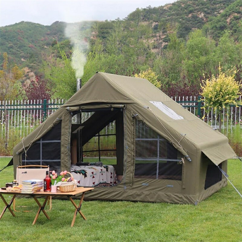 エアーテント 大型 2～4人用 インフレータブルテント 煙突穴付き ロッジテント 防水 4シーズン アウト..