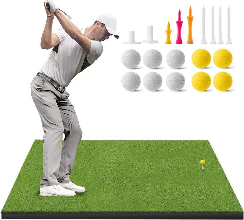 ゴルフマット ゴルフ 練習 マットゴルフ ヒッティング マ26mm/31mm ゴルフヒッティングマット、屋内および屋外練習、ゴルフターフ練習マット、ゴルフボール10個、裏庭ドライビングとチッピングトレーニング用ゴルフティー9個付き 31MM