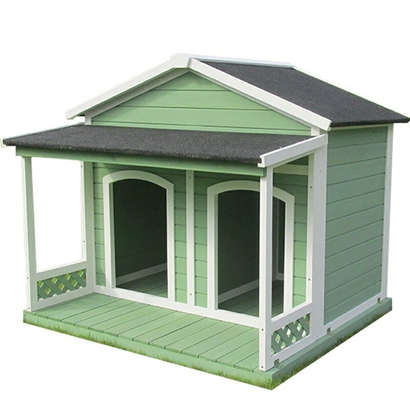 犬小屋 屋外用木製犬小屋 屋外・屋内犬用クレート ポーチ付き ドア2つ カーテン 小型・中型犬用犬小屋