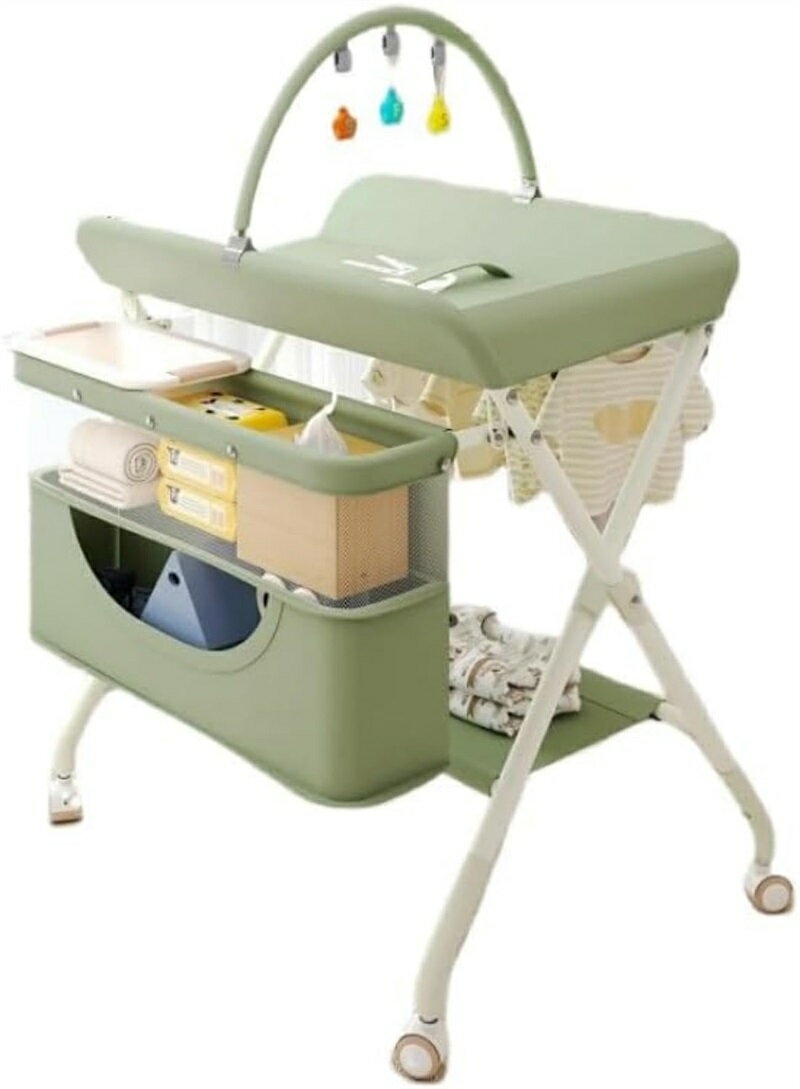 【高さ調節可能?使い勝手が良い】おむつ交換台の高さは3段階（88〜92cmまで）調節可能なので、各身長のパパママに適用！オムツ交換台は両親にとってより簡単で便利な生活をサポートします。 ? 【折り畳んで収納可能おむつ交換台】設置もとても簡単でワンタッチロック解除で両サイドのロックを解除して折りたたみも可能なので持ち運び便利で移動も楽々で帰省や旅行にも使えます。キャスターがついているので、移動も楽々でストッパー付きなので、使用時は固定されやすいです。 ? 【浸透防止?大容量収納スペース】ベおむつ取替テーブルのサイドと底部にには、オムツやおしりふき、赤ちゃんのケア用品などをきれいに収納できる物置かごが装備されています。 ? 【腰痛対策のため3段階調節可能】ママが立った状態で赤ちゃんのオムツ替えができるため、ママの腰痛対策になるおむつ交換台です。腰を曲げずにオムツ交換ができるおむつ交換台は、ママの体の負担が小さくなります。高さは3段階調節可能なので各身長のパパママに適用！ ? 【多機能で使いやすい】入浴後のケアベッドとしても使えます。赤ちゃんの沐浴後のケアはへその緒の消毒、耳や鼻の掃除、保湿などやる時もも役に立ちます。そして、赤ちゃんが転がり落ちないよう転落防止ベルト付きます。毎日ベビーの身長が測れ、ちょっとした変化も察することができます。 商品の説明高さ調整可能 このオムツ替え台は身長に合わせて3段階に高さ調整可能。 スチール製で丈夫な作りになっているので、 上段テーブルは約25Kgまでの重さに耐えられます。 お手入れ簡単 また、素材は丈夫な布。汚れたらさっと拭き取れます。 組み立て楽らく お届け時は組み立てが必要ですが軽量なので ママ一人でも簡単に組み立てていただけます。 使わない時は折りたたんで省スペース 商品詳細： 商品名：チェンジステーション 素材：アルミニウム合金+高炭素鋼 生地：オックスフォード 対象:0−36ヶ月 耐荷重：25kg セット内容：本体×1 品質サービス: 1、 当社の製品に問題がある場合は、お気軽にお問い合わせください。 2、輸送中に多少の衝撃が加わる可能性がございます。万が一不具合や破損などがございましたら、部品の再送など対応させていただきますので、お気軽にご連絡くださいませ。 3、商品が多いため、発送時に説明書をお送りし忘れることがございます。万が一、説明書が届いていない場合や、商品組み立てに関してご不明点がございましたら、お手数ですがご連絡いただけますようお願い申し上げます。電子版の説明書を再送させていただきますので、どうぞご安心ください。お客様にはご理解いただきますようお願い申し上げます。お客様のご支援が、私たちの励みとなっております。 、キャスター×4、たらいX1