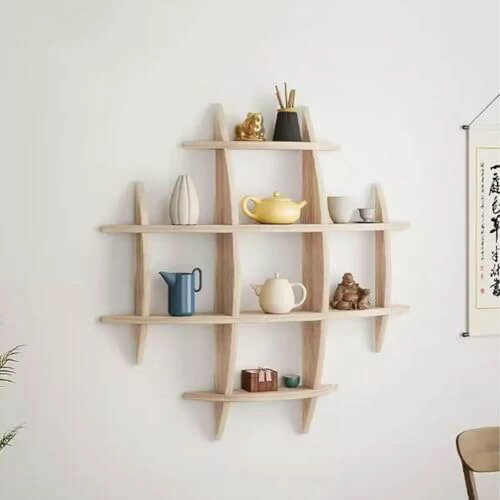 ウォールシェルフ 壁掛け飾り棚 おしゃれ 木製 壁棚 丸型 珍品棚 飾り棚 木製 花台 茶器 和室 置物 デ..