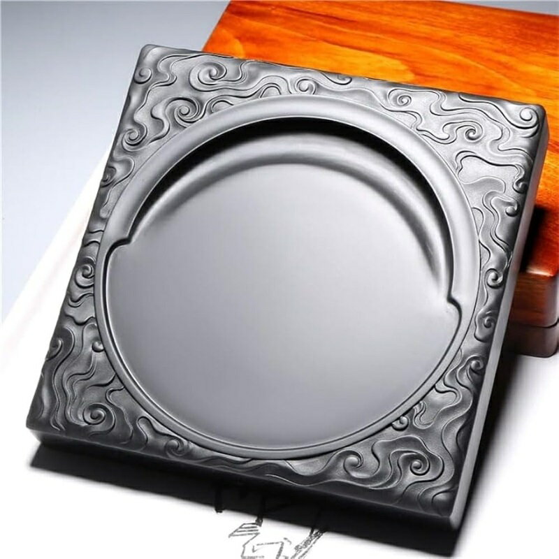 彫花硯 天然石 14.5cm 歙州硯 老坑 硯石 手彫り 書道用品【専用ギフトボックス入り】